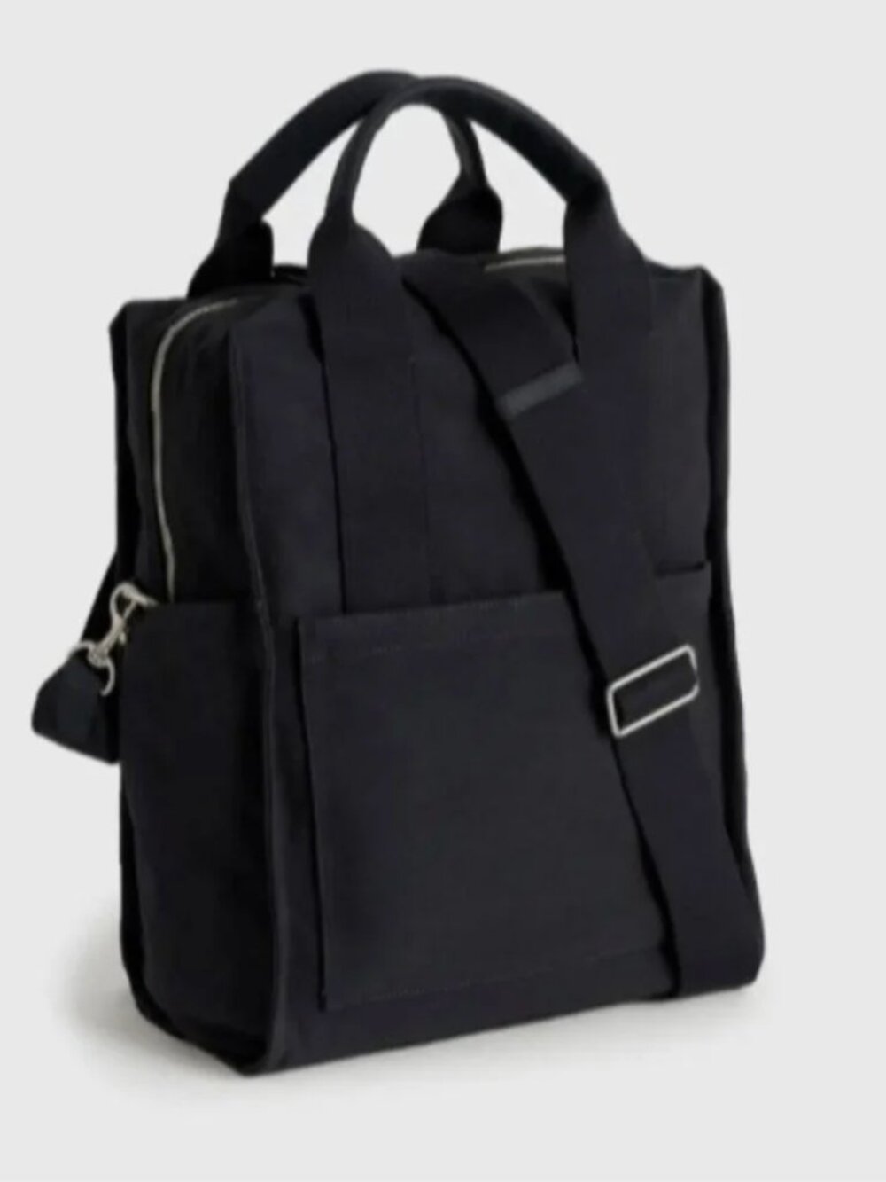 Quince Black Organic Cotton Canvas Convertible Backpack Tote Handbag GUC - Picture 2 of 11
